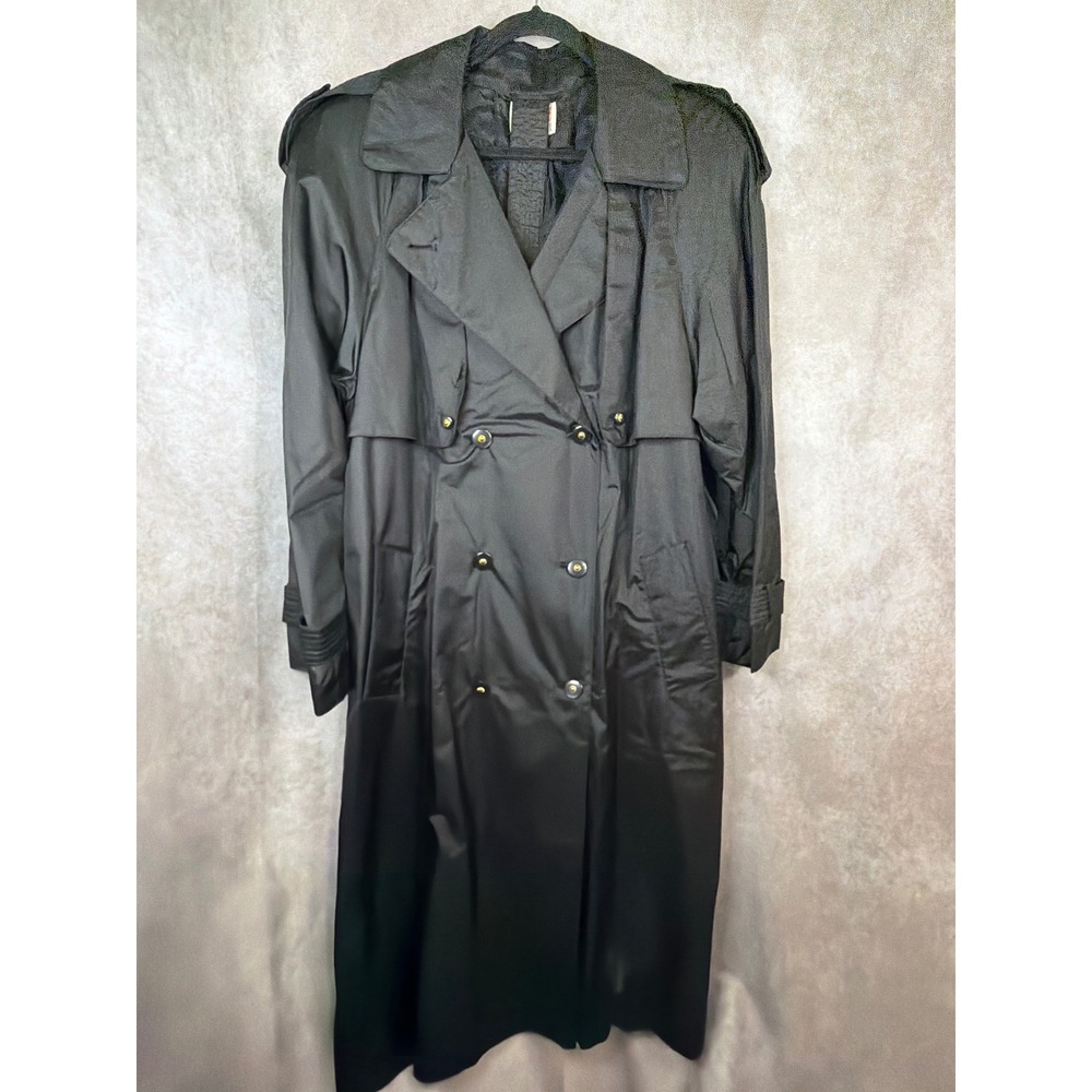 NWOT VTG 90s Misty Weather Black Double Breasted Full‎ Length Rain Trench Sz 14